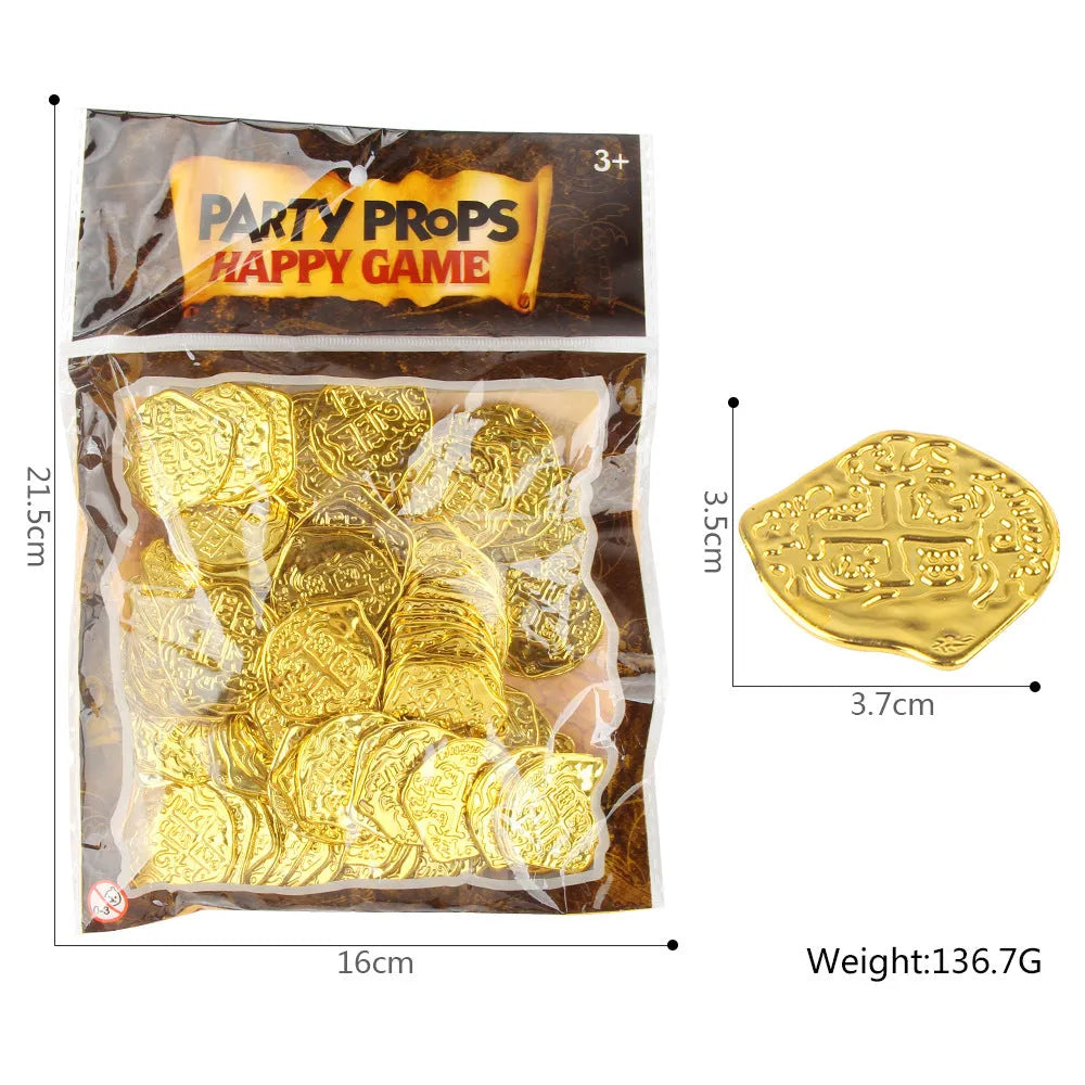 Doli set of 100 plastic Roman pirate coins in gold, silver, or bronze electroplated finish