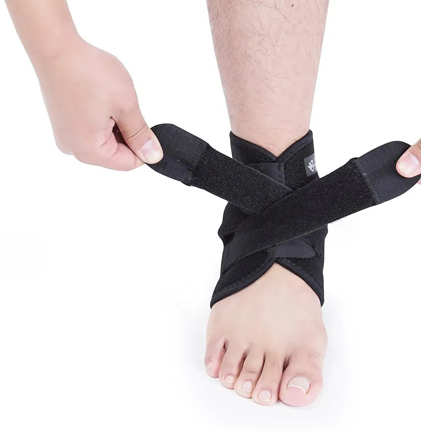Black sports ankle support protective gear for basketball football running injury prevention