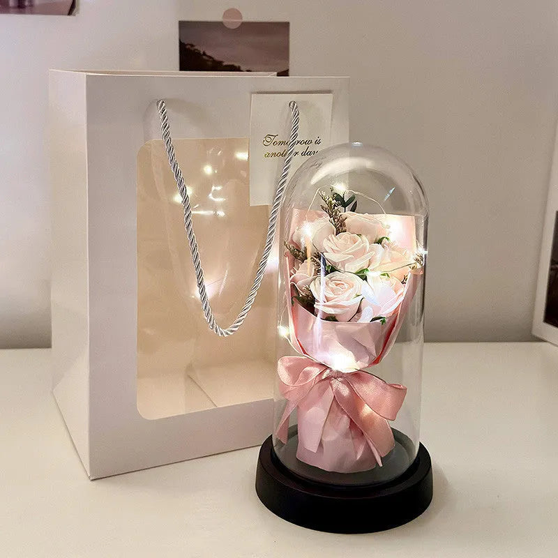 Bionic bouquet artificial flower arrangement in forming process with multiple colour options including gradient effects