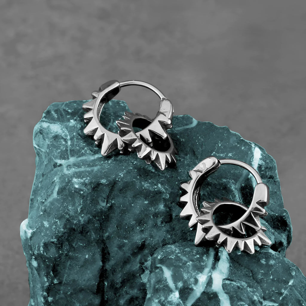 Polished stainless steel round ring earrings with retro titanium steel colour finish