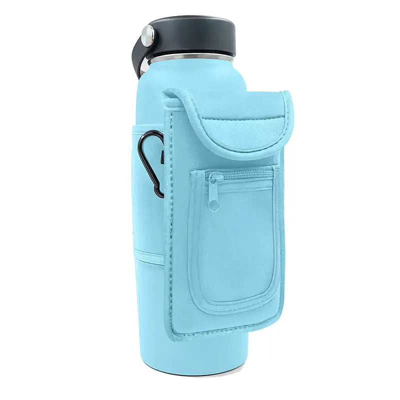 Fitness magnetic cup sleeve in various colours showing magnetic and carabiner closure styles