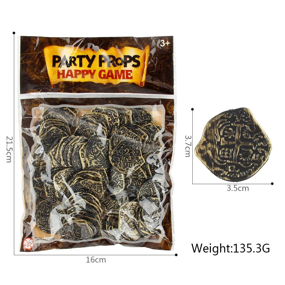 Doli set of 100 plastic Roman pirate coins in gold, silver, or bronze electroplated finish