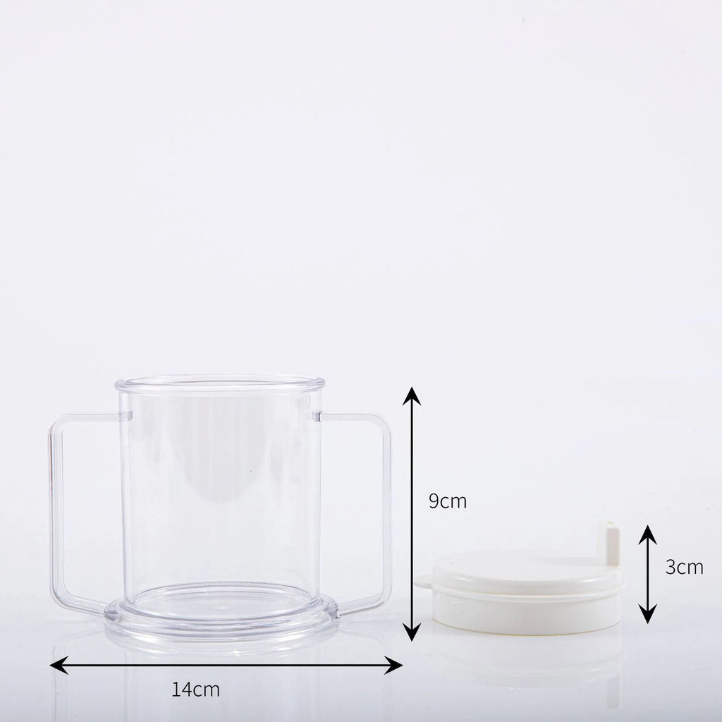 Transparent spill-proof drinking cup made of PP plastic with modern design.