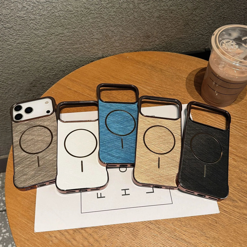 Metallic magnetic half-pack phone case for iPhone 17 in silver grey colour.