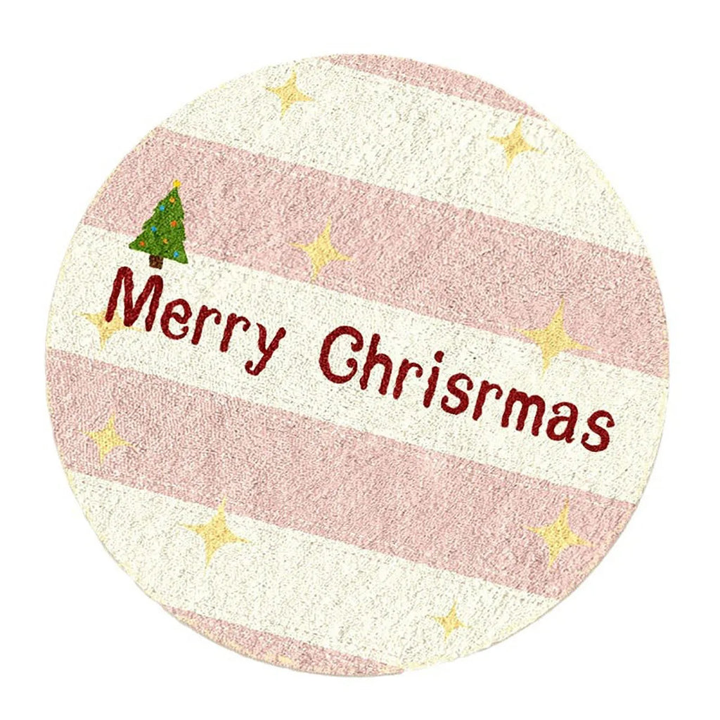 A round alien-shaped Christmas floor mat in imitation cashmere, shown in a festive colour pattern.