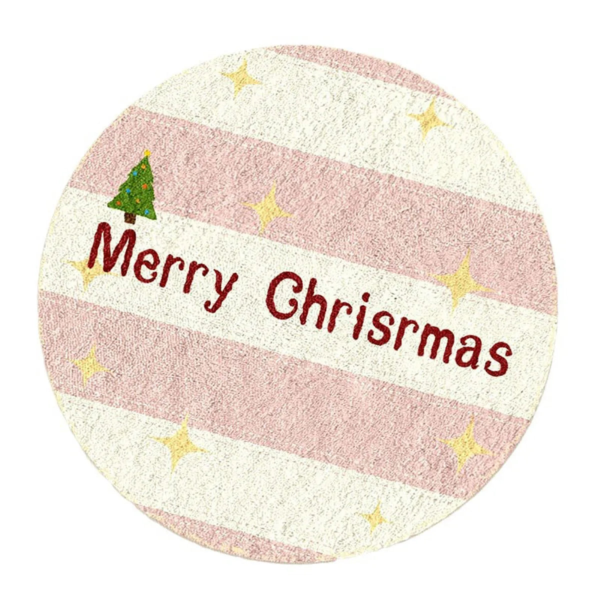 A round alien-shaped Christmas floor mat in imitation cashmere, shown in a festive colour pattern.
