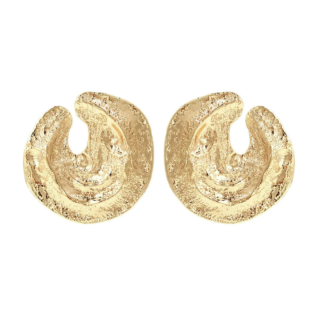 Exaggerated geometric women's earrings with irregular pleating and cold concave-convex texture in gold colour