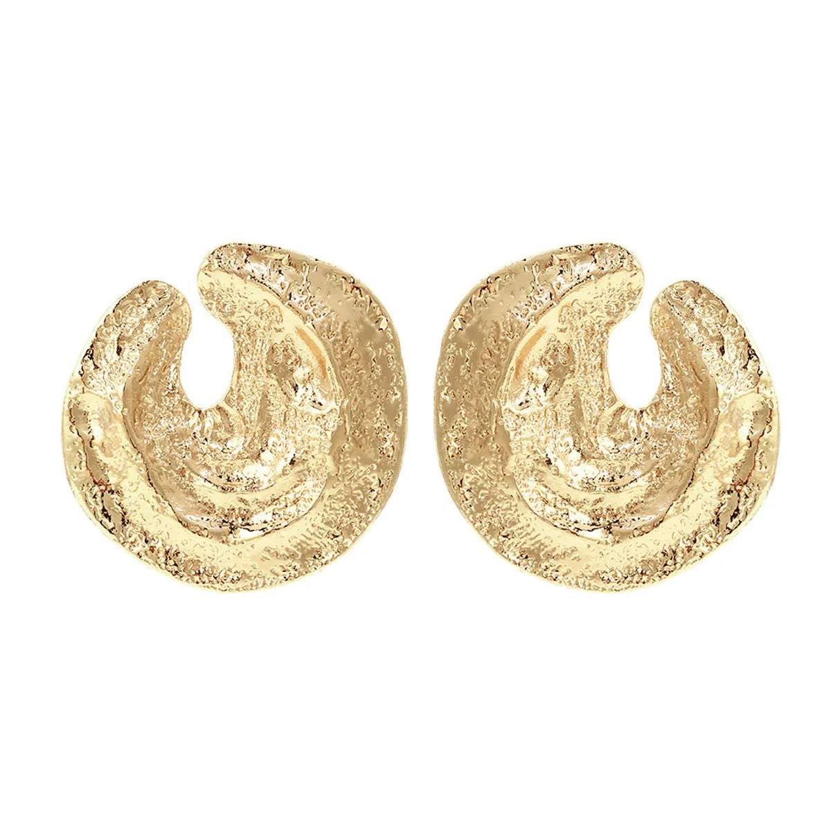 Exaggerated geometric women's earrings with irregular pleating and cold concave-convex texture in gold colour