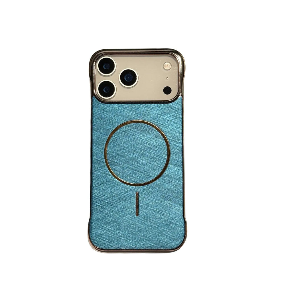 Metallic magnetic half-pack phone case for iPhone 17 in silver grey colour.