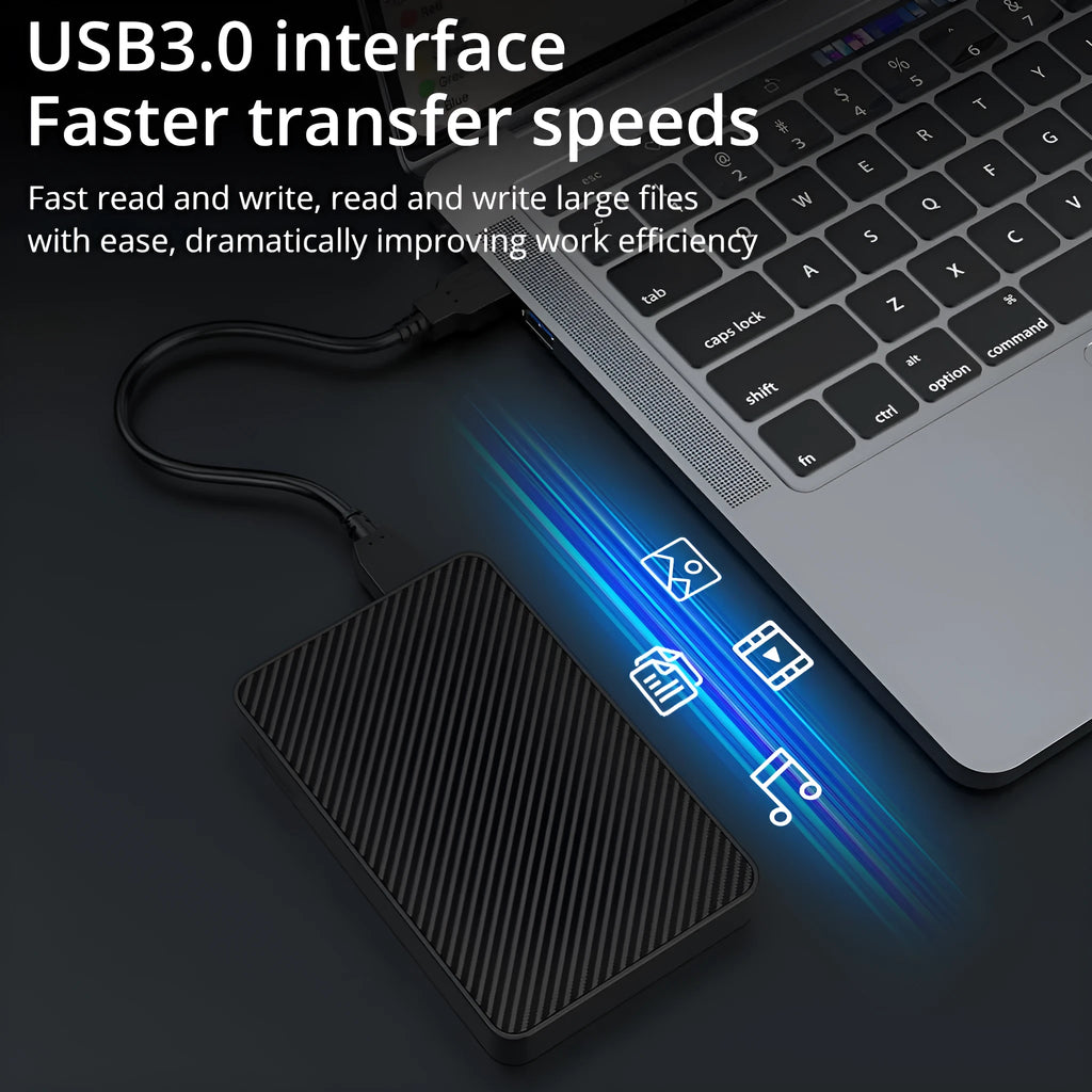 16TB black portable hard disk with ABS plastic shell and YD0034 interface on a surface