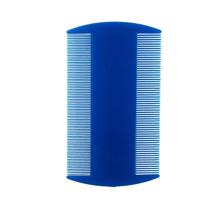 A white double-sided fine-toothed plastic comb for lice and flea detection on a plain background.
