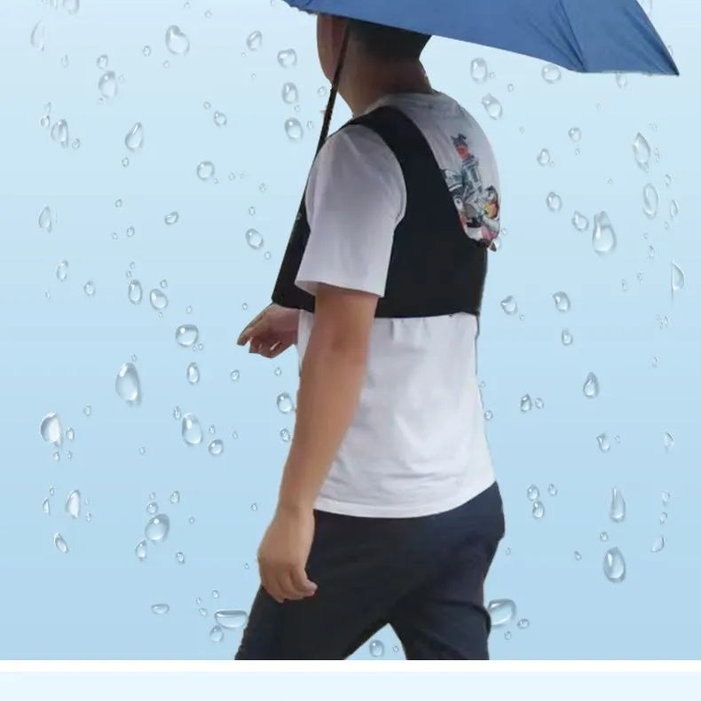Black diving cloth umbrella holder with shoulder strap shown holding a manual umbrella.