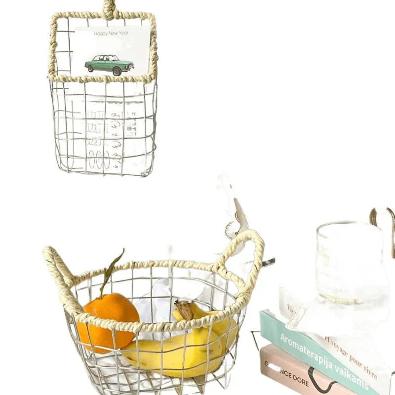 Iron wire woven storage basket with binaural ear handles for fruit and sundries in ins style