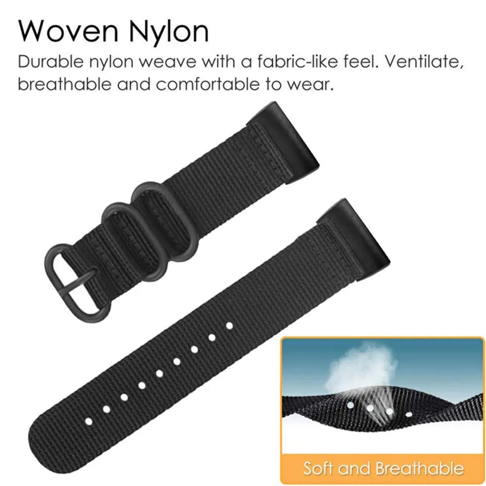 Fitbit Charge nylon watch strap with three-ring buckle in multiple colour options