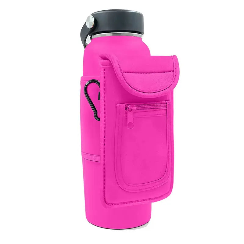 Fitness magnetic cup sleeve in various colours showing magnetic and carabiner closure styles