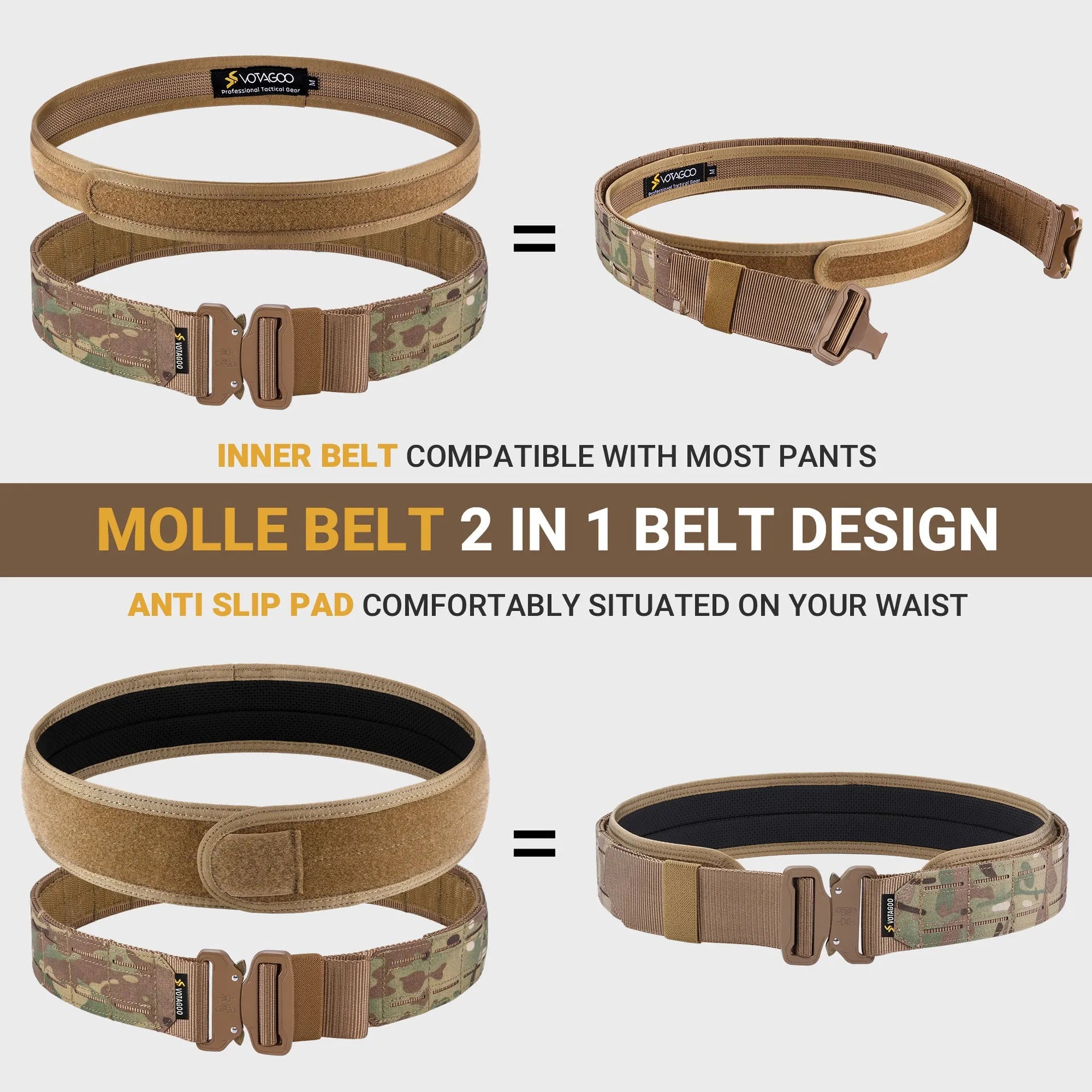VOTAGOO 2-inch wide tactical belt with quick-release buckle in CP camouflage colour.