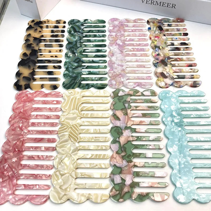 Geometric acetate hair comb with wave design in multiple colour options for women's hairdressing