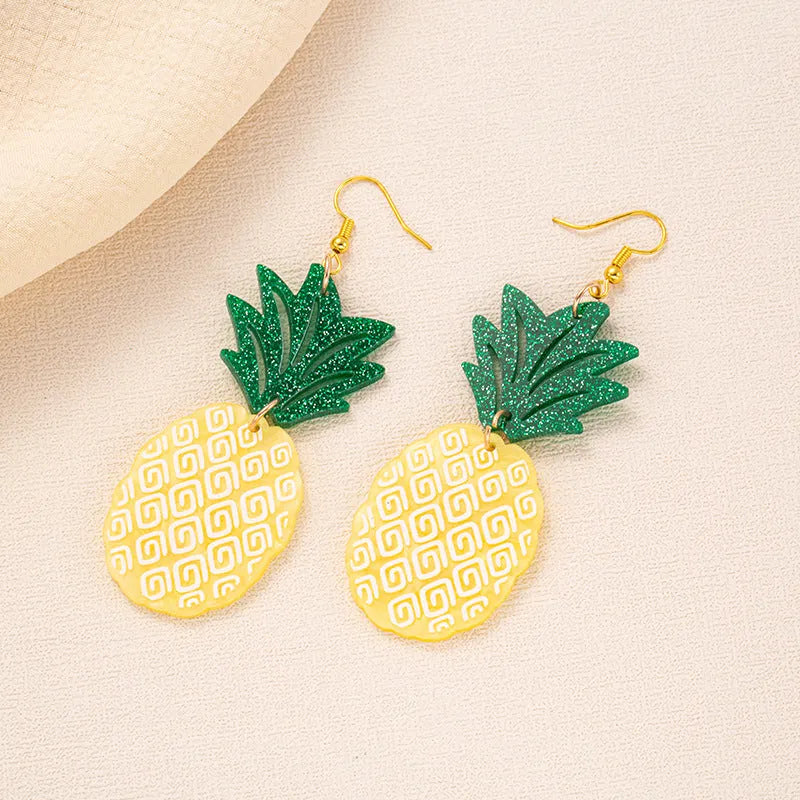 Acrylic Artocarpus heterophyllus design drop earrings with alloy hooks in one of five colour styles.