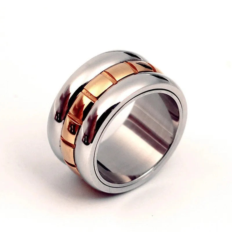 Ultra-wide gold titanium steel ring with rotating knuckle tail component