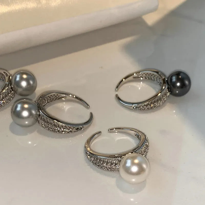 Copper geometric open ring for index finger in black pearl colour with adjustable opening