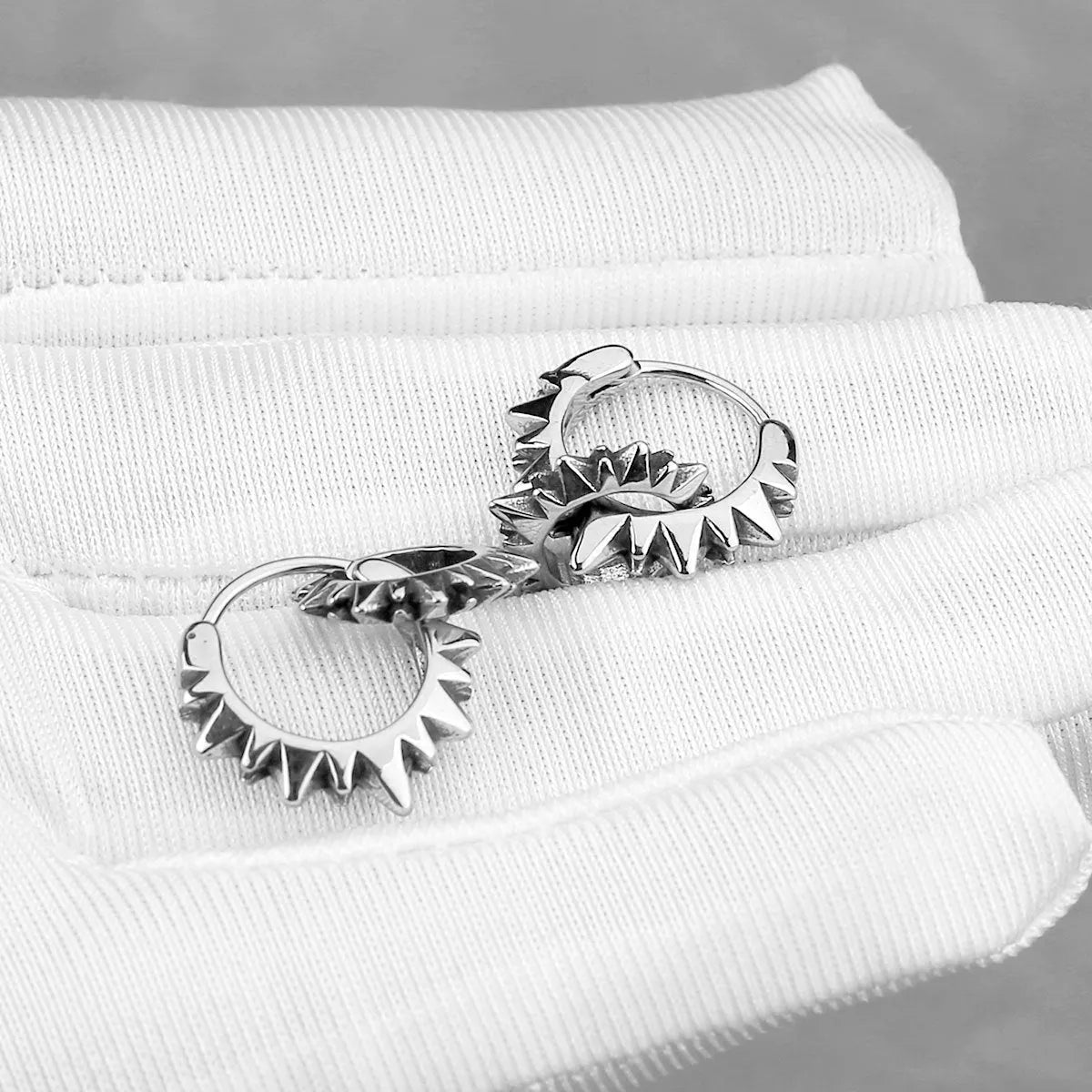 Polished stainless steel round ring earrings with retro titanium steel colour finish
