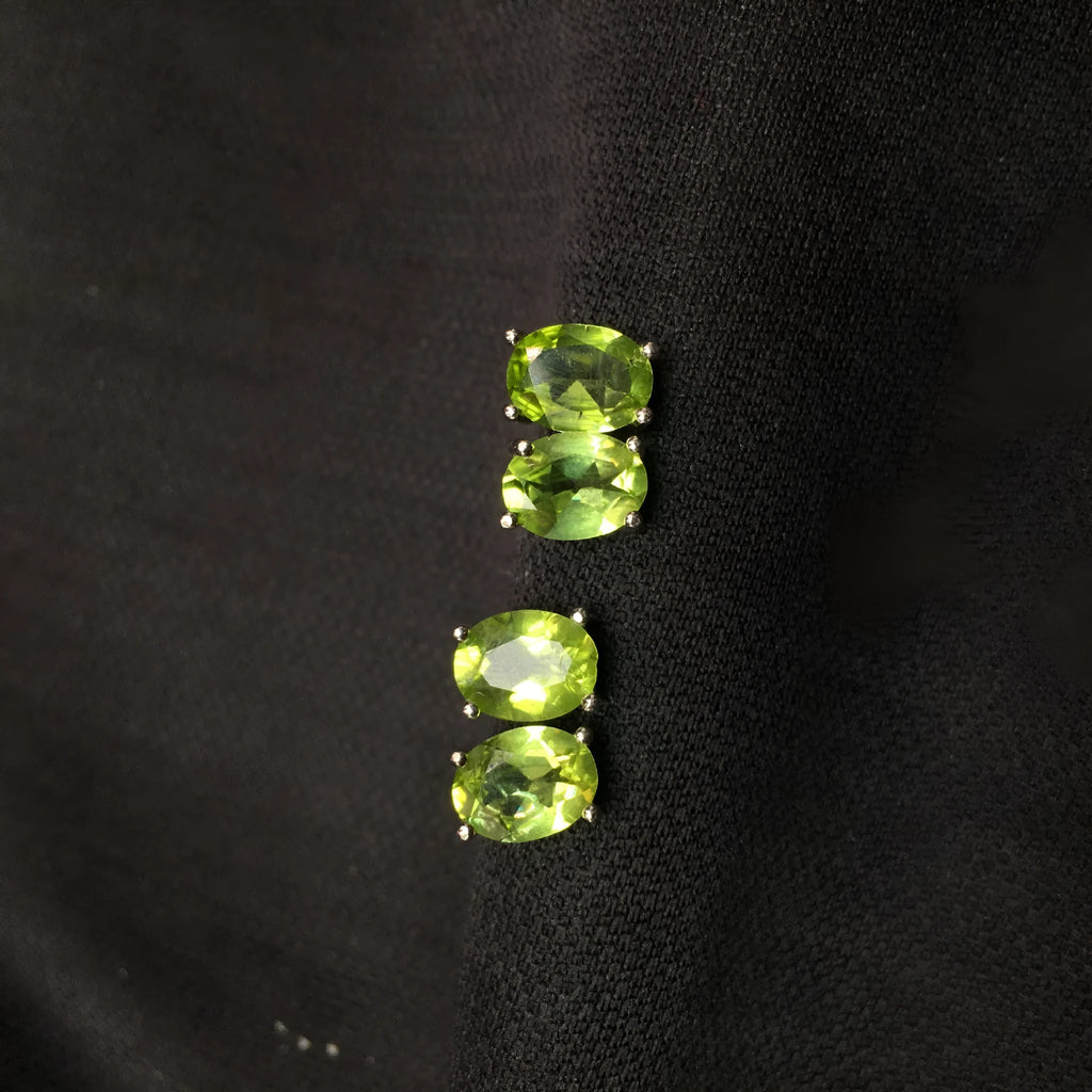 Natural olivine faceted stud earrings in S925 sterling silver with 6×8mm oval green stones