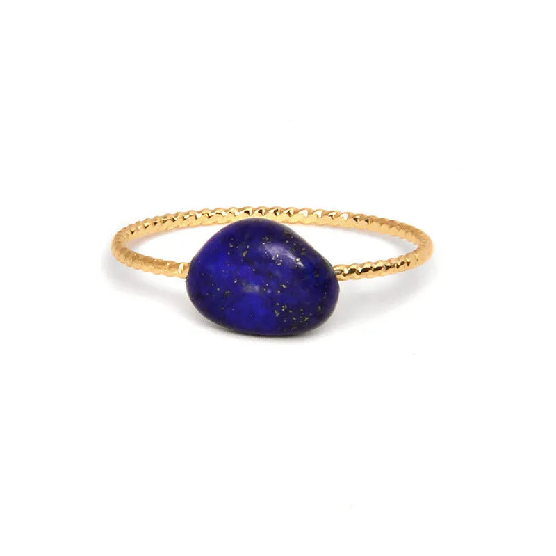 Geometric-shaped agate ring for women in a choice of eight colours on a neutral background.