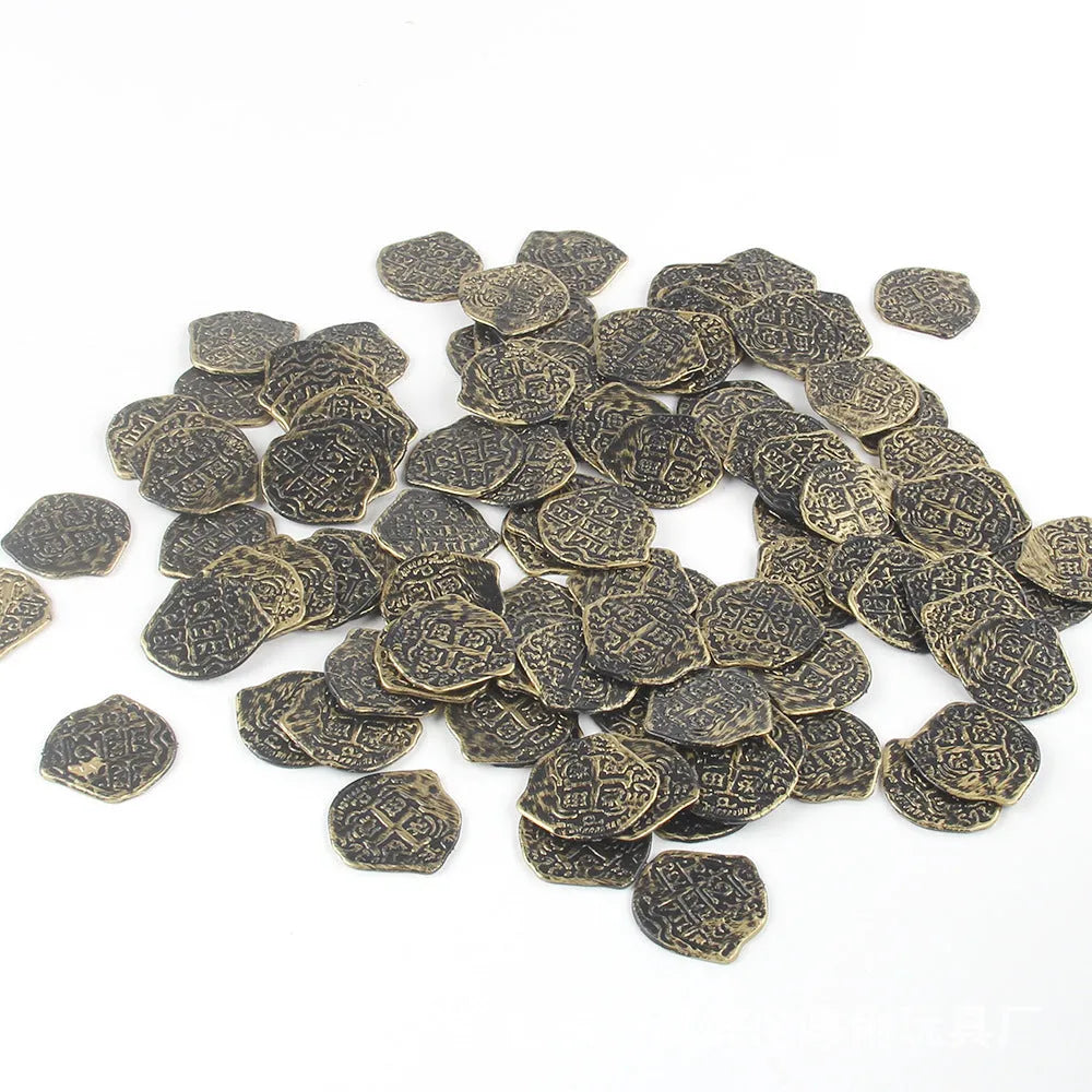 Doli set of 100 plastic Roman pirate coins in gold, silver, or bronze electroplated finish