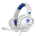Wired esports game headset with 50mm driver, artificial leather earmuffs, and braided cable in black and orange