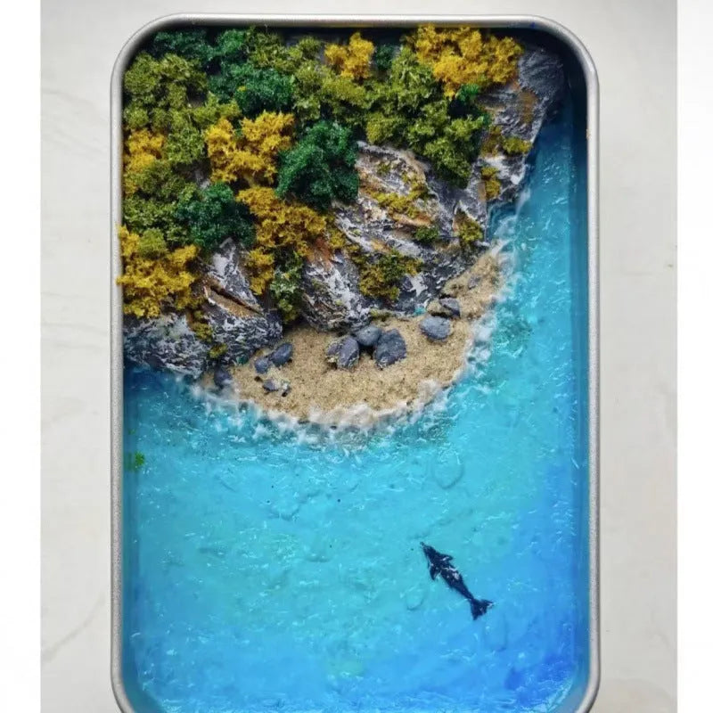 DIY bamboo marine landscape model ornament kit showing materials and example finished design.