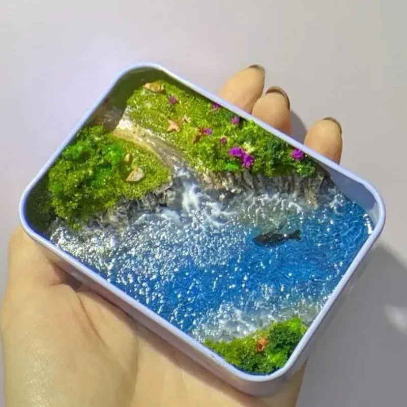 DIY bamboo marine landscape model ornament kit showing materials and example finished design.