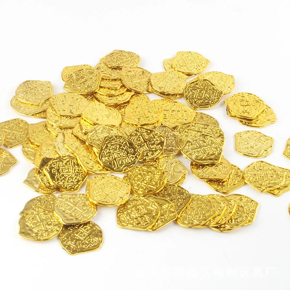 Doli set of 100 plastic Roman pirate coins in gold, silver, or bronze electroplated finish