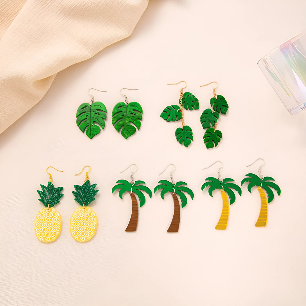 Acrylic Artocarpus heterophyllus design drop earrings with alloy hooks in one of five colour styles.
