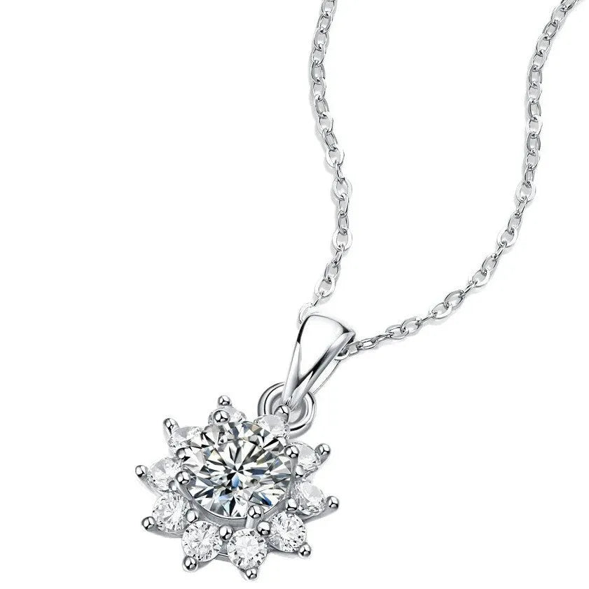925 silver moissanite necklace with flower-shaped pendant and adjustable chain for women