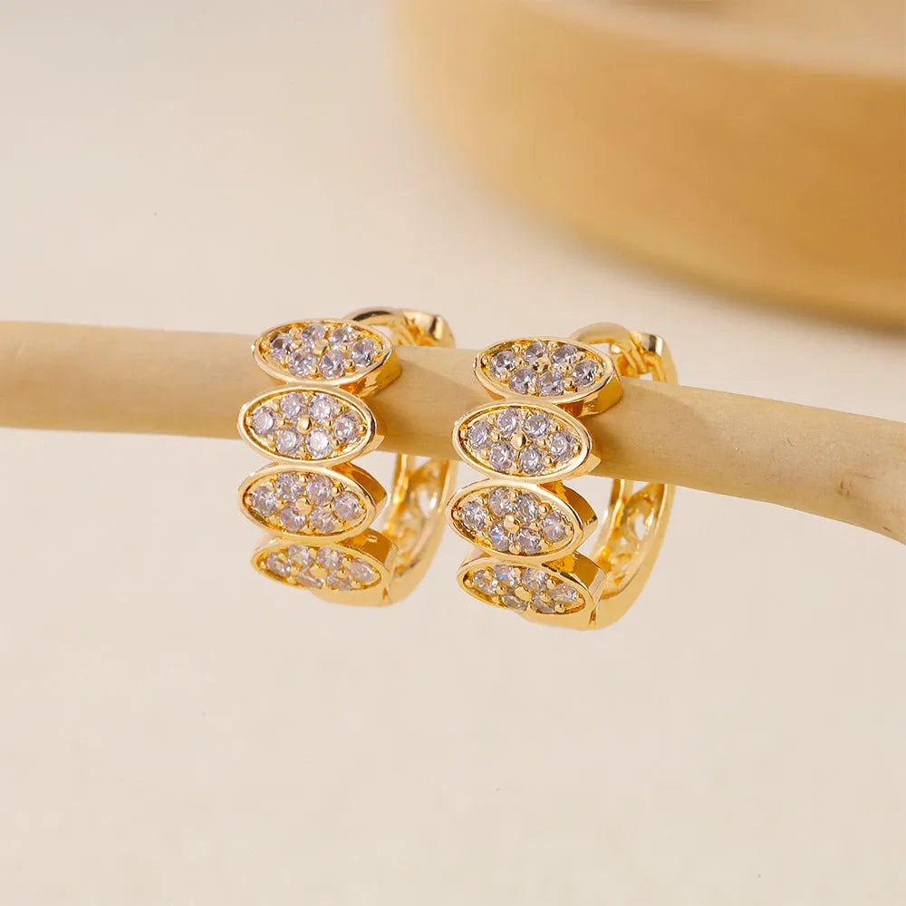 Gold copper earrings with small zircon stones in ins style design