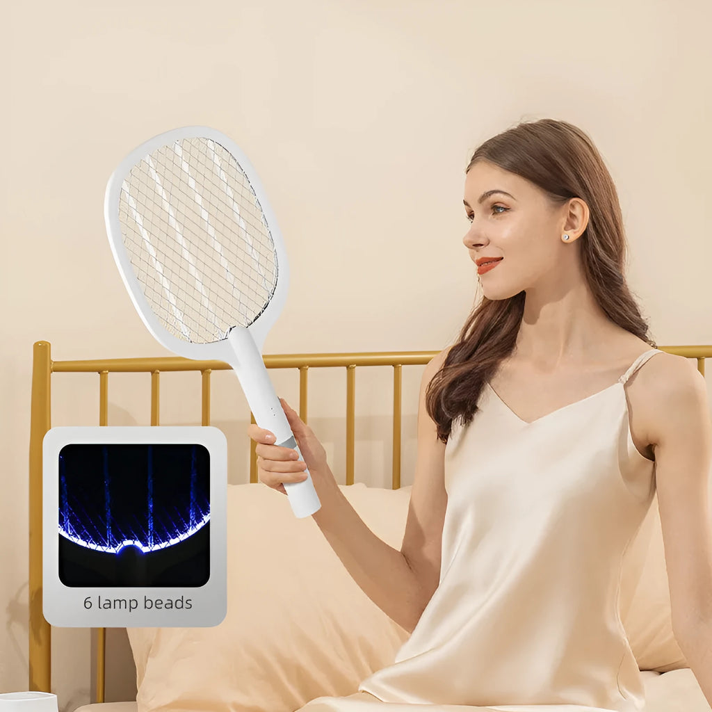 Blue rechargeable handheld electric mosquito swatter racket for killing insects