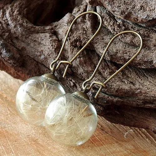 Transparent glass dandelion seed earrings on French hooks in 10mm and 16mm sizes