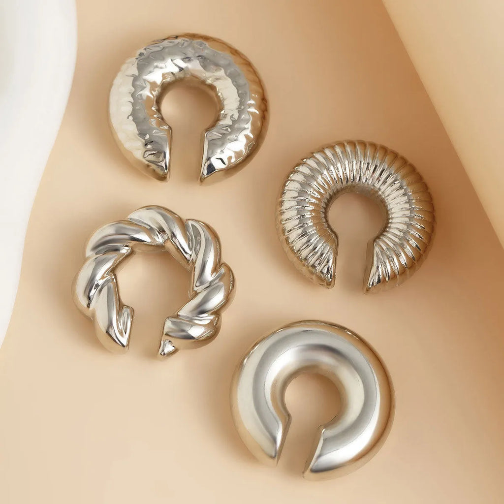 Geometric gold and silver ear clip set for women with non-pierced design