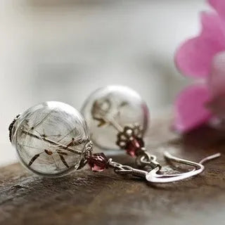 Transparent glass dandelion seed earrings on French hooks in 10mm and 16mm sizes