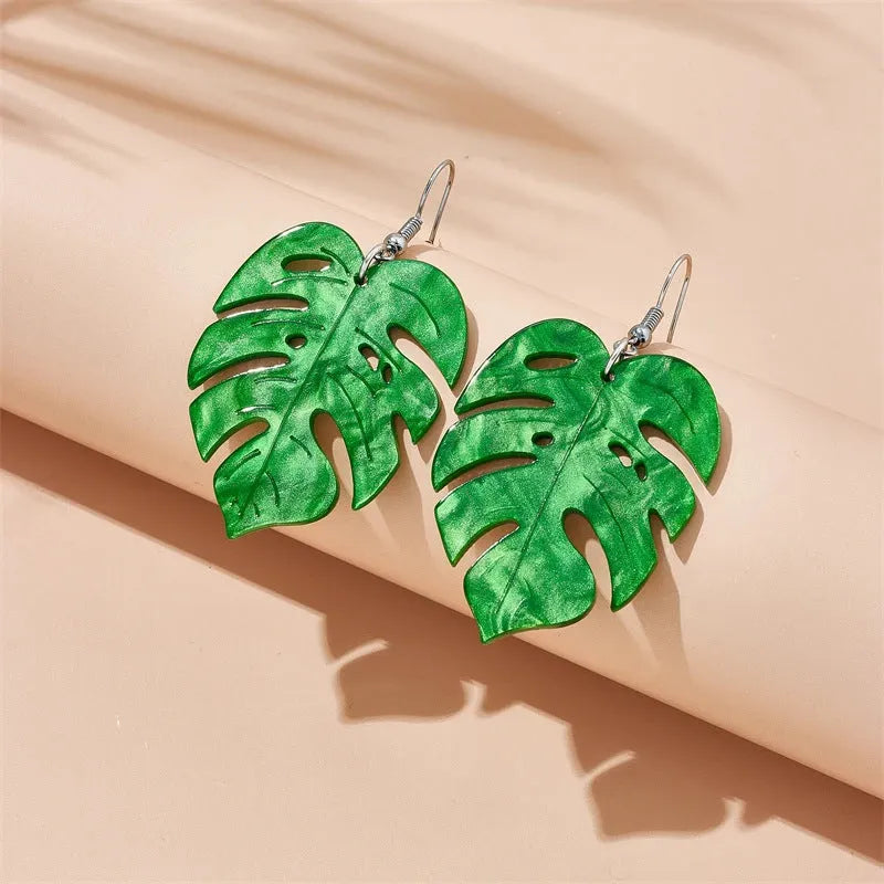 Acrylic Artocarpus heterophyllus design drop earrings with alloy hooks in one of five colour styles.
