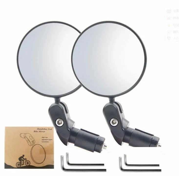 Black ABS convex rearview mirror showing 7cm diameter reflector and adjustable stem.