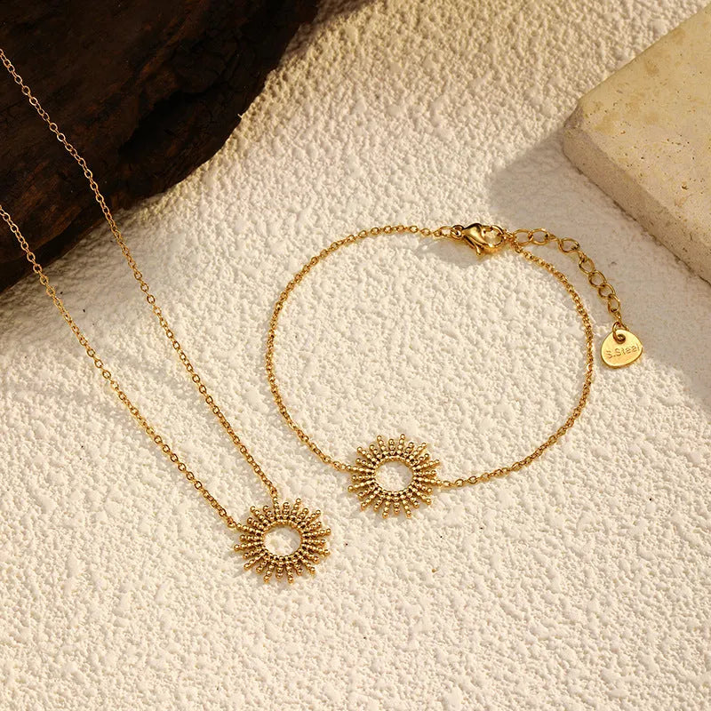 Sunflower Series 14K gold geometric chain necklace and bracelet set for women