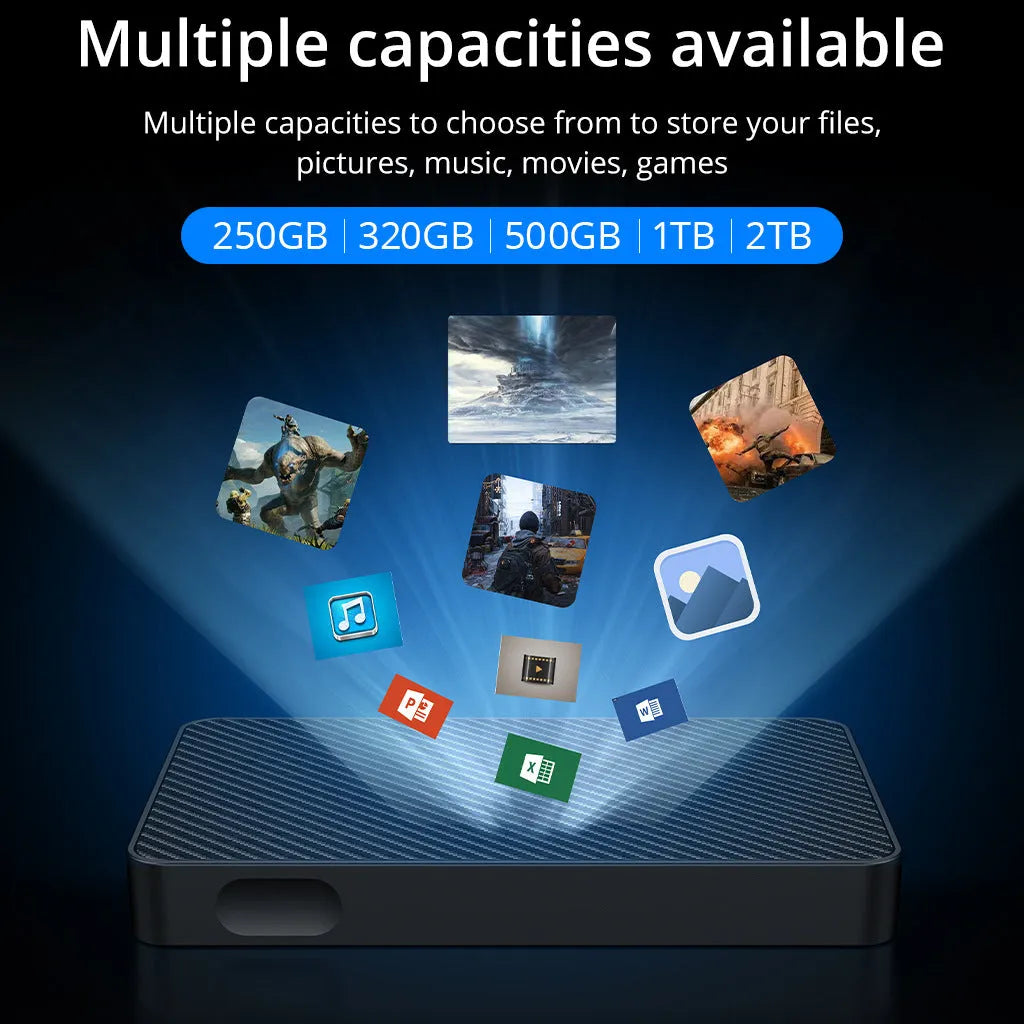 16TB black portable hard disk with ABS plastic shell and YD0034 interface on a surface