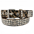 Women's punk belt with metal rivets and animal print pyramid pattern on PU leather strap