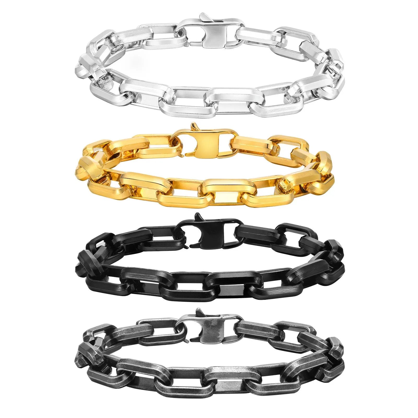 Titanium steel men's bracelet with simple square chain links in various colours.
