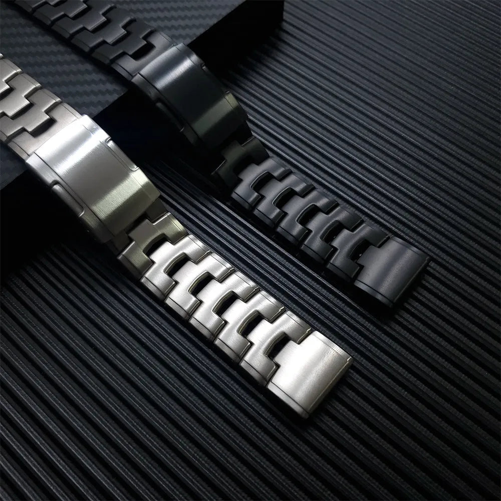 Garmin Jiaming Fenix series replacement watch strap in black, silver, or titanium colour with 22mm or 26mm width options