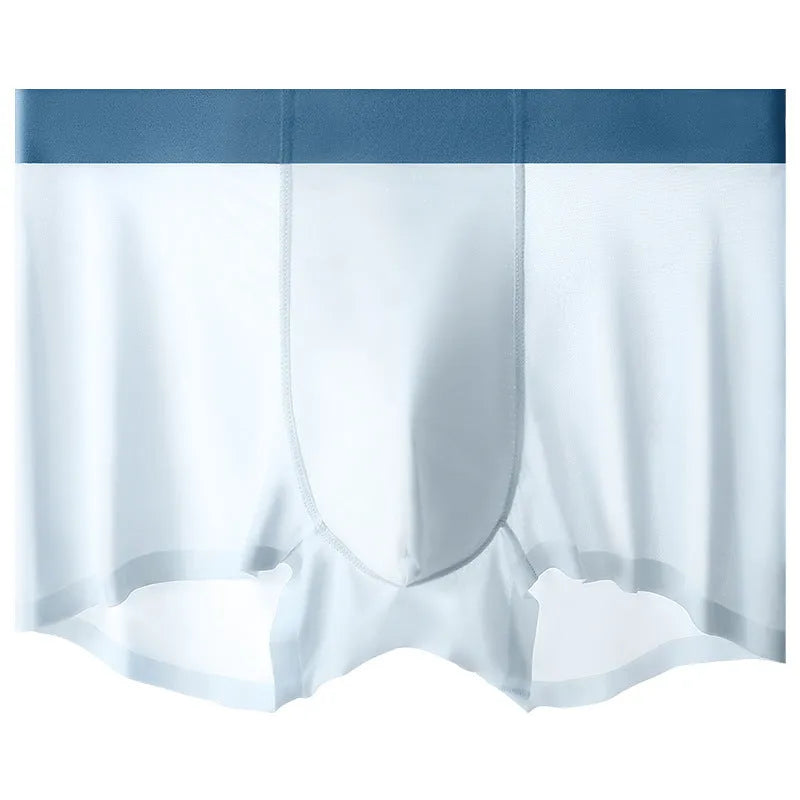 Men's ice silk graphene antibacterial shorts in bean green colour showing seamless construction