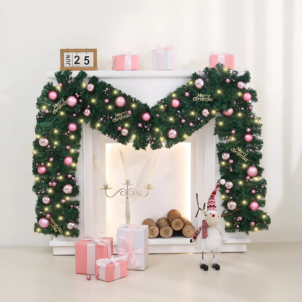 2.7 metre pink artificial Christmas rattan vine decoration with optional LED lights