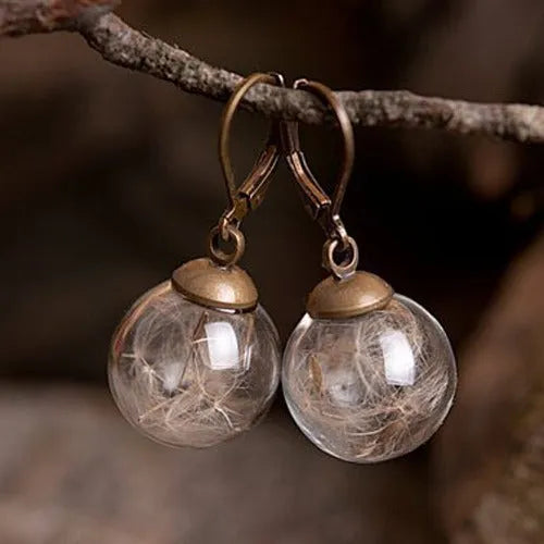 Transparent glass dandelion seed earrings on French hooks in 10mm and 16mm sizes