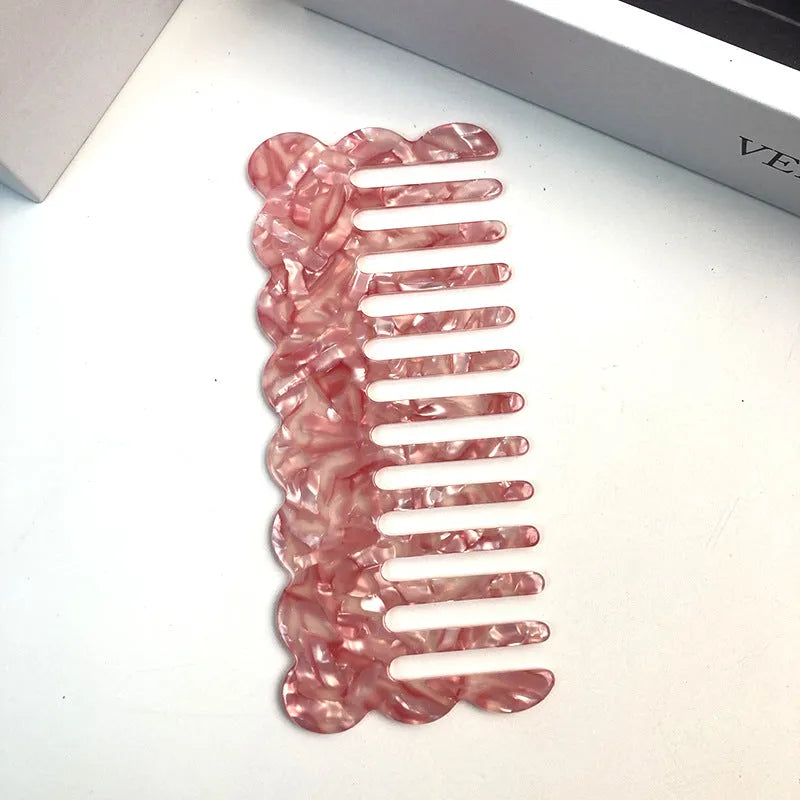 Geometric acetate hair comb with wave design in multiple colour options for women's hairdressing